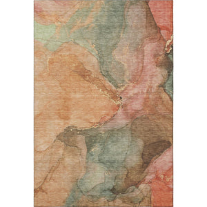 HomeRoots 5' X 8' Coral & Gray Abstract Washable Area Rug - Durable, Stylish, UV-Resistant for Modern Homes 701179
