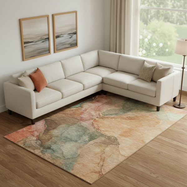 HomeRoots 9' X 12' Coral and Gray Abstract Washable Area Rug with UV Protection for Stylish, Easy-Care Spaces 701182