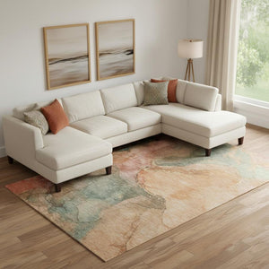 HomeRoots 10' X 14' Coral & Gray Abstract Area Rug - Stylish, Washable, UV-Protected for Busy Homes & Pets 701183