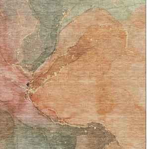HomeRoots 10' X 14' Coral & Gray Abstract Area Rug - Stylish, Washable, UV-Protected for Busy Homes & Pets 701183
