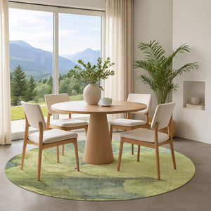 HomeRoots 8' Green and Gray Abstract Washable Round Rug - Durable, UV Protected, Modern Design for Your Home 701186