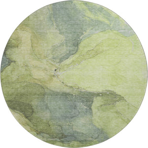 HomeRoots 8' Green and Gray Abstract Washable Round Rug - Durable, UV Protected, Modern Design for Your Home 701186