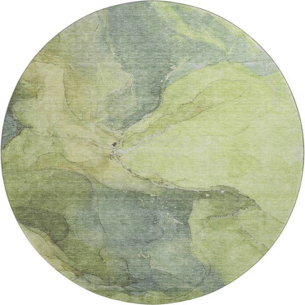 HomeRoots 8' Green and Gray Abstract Washable Round Rug - Durable, UV Protected, Modern Design for Your Home 701186