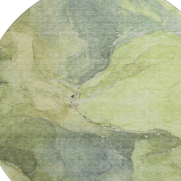 HomeRoots 8' Green and Gray Abstract Washable Round Rug - Durable, UV Protected, Modern Design for Your Home 701186
