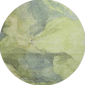 HomeRoots 8' Green and Gray Abstract Washable Round Rug - Durable, UV Protected, Modern Design for Your Home 701186