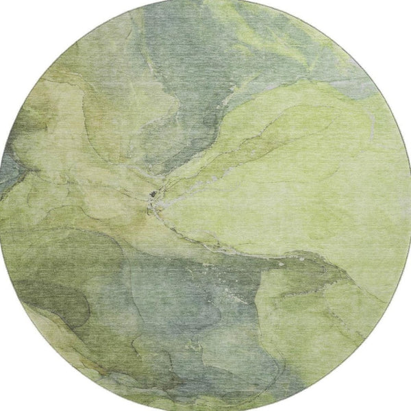 HomeRoots 8' Green and Gray Abstract Washable Round Rug - Durable, UV Protected, Modern Design for Your Home 701186