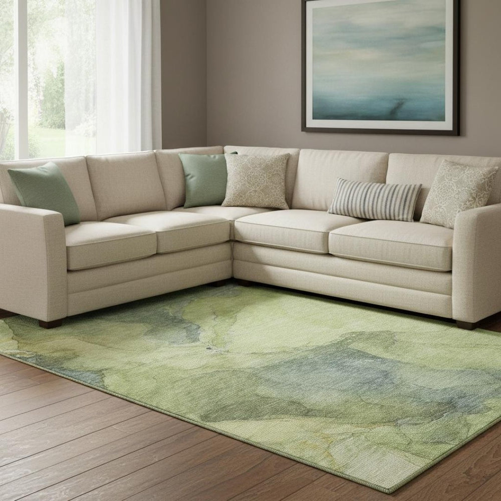 HomeRoots 8' X 10' Modern Green and Gray Abstract Washable Area Rug with UV Protection for Busy Homes 701187