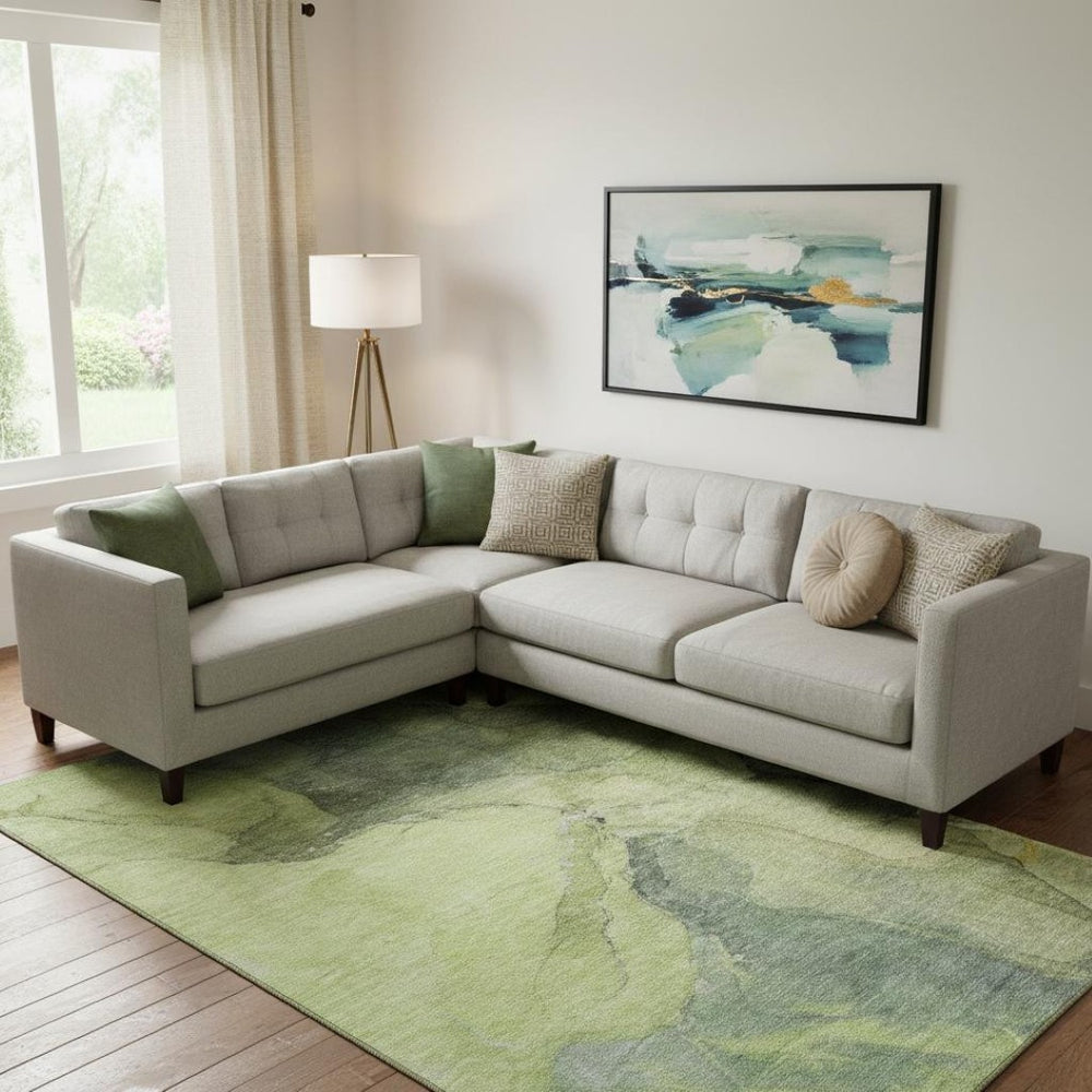 HomeRoots 9' X 12' Green and Gray Abstract Washable Area Rug - UV Protected, Stain-Resistant, Soft & Stylish! 701188