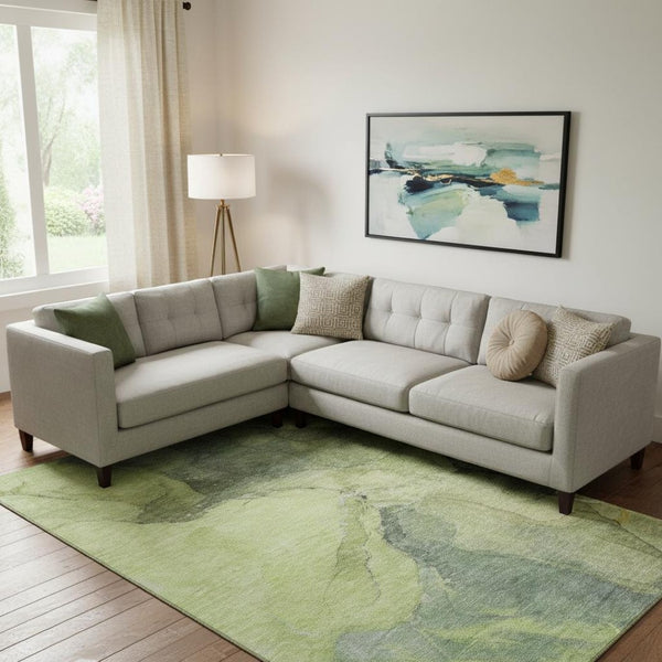 HomeRoots 9' X 12' Green and Gray Abstract Washable Area Rug - UV Protected, Stain-Resistant, Soft & Stylish! 701188
