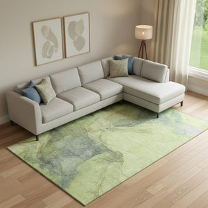 HomeRoots 10' X 14' Green & Gray Abstract Washable Area Rug – Durable, UV-Protected, Modern Design for Homes 701189