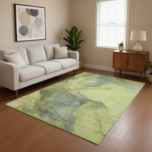 HomeRoots 10' X 14' Green & Gray Abstract Washable Area Rug – Durable, UV-Protected, Modern Design for Homes 701189