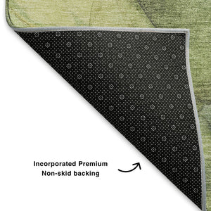 HomeRoots 10' X 14' Green & Gray Abstract Washable Area Rug – Durable, UV-Protected, Modern Design for Homes 701189