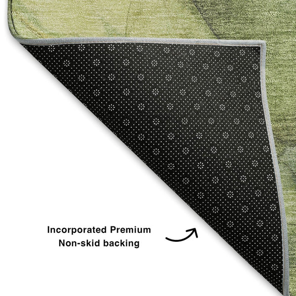 HomeRoots 10' X 14' Green & Gray Abstract Washable Area Rug – Durable, UV-Protected, Modern Design for Homes 701189