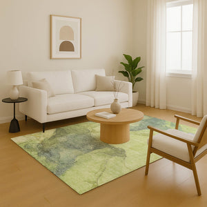 HomeRoots 10' X 14' Green & Gray Abstract Washable Area Rug – Durable, UV-Protected, Modern Design for Homes 701189