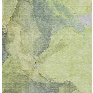 HomeRoots 10' X 14' Green & Gray Abstract Washable Area Rug – Durable, UV-Protected, Modern Design for Homes 701189