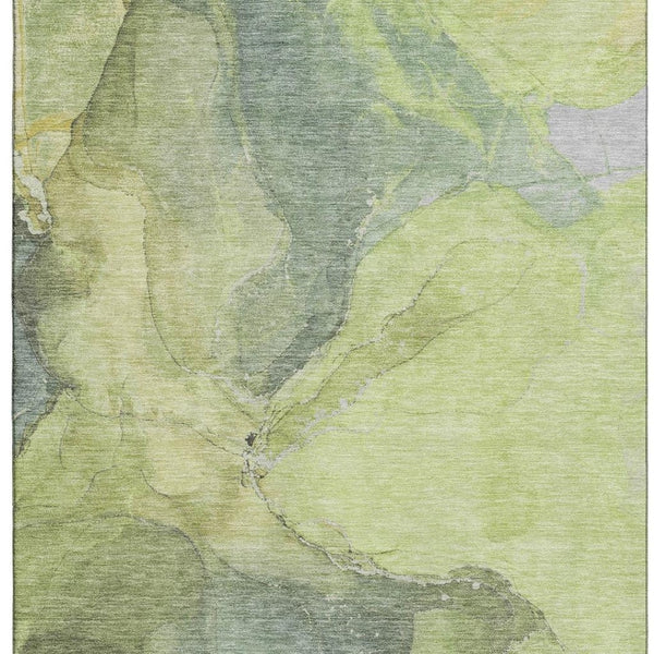 HomeRoots 10' X 14' Green & Gray Abstract Washable Area Rug – Durable, UV-Protected, Modern Design for Homes 701189