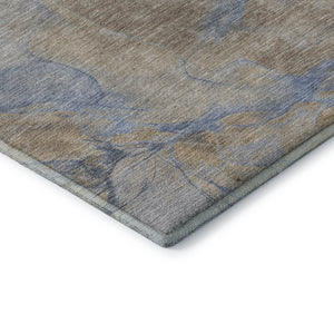 HomeRoots 8' Stylish Taupe and Blue Abstract Round Rug – Washable, Stain-Resistant, UV Protected for Any Space 701192