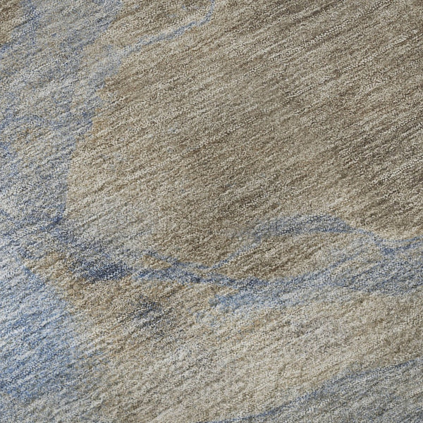 HomeRoots 8' Stylish Taupe and Blue Abstract Round Rug – Washable, Stain-Resistant, UV Protected for Any Space 701192