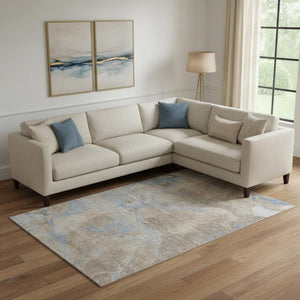 HomeRoots 10' X 14' Taupe And Blue Abstract Area Rug - Washable, UV Protected, Stain-Resistant & Durable Design 701195