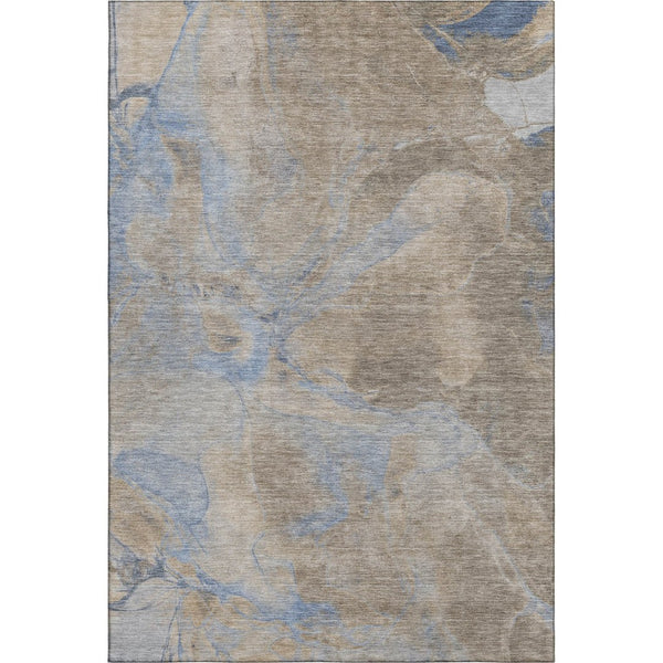 HomeRoots 10' X 14' Taupe And Blue Abstract Area Rug - Washable, UV Protected, Stain-Resistant & Durable Design 701195