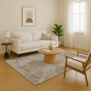 HomeRoots 10' X 14' Taupe And Blue Abstract Area Rug - Washable, UV Protected, Stain-Resistant & Durable Design 701195