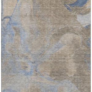 HomeRoots 10' X 14' Taupe And Blue Abstract Area Rug - Washable, UV Protected, Stain-Resistant & Durable Design 701195