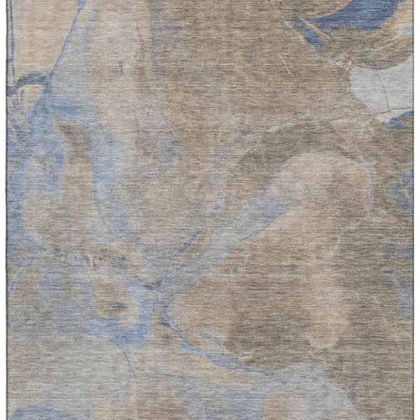 HomeRoots 10' X 14' Taupe And Blue Abstract Area Rug - Washable, UV Protected, Stain-Resistant & Durable Design 701195