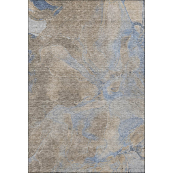 HomeRoots 10' X 14' Taupe And Blue Abstract Area Rug - Washable, UV Protected, Stain-Resistant & Durable Design 701195