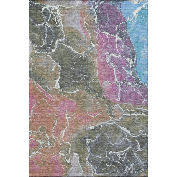 HomeRoots 5' X 8' Washable Abstract Area Rug in Brown, Purple & Blue - UV Protected for Stylish Durability! 701197