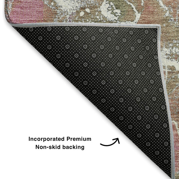 HomeRoots 5' X 8' Washable Abstract Area Rug in Brown, Purple & Blue - UV Protected for Stylish Durability! 701197