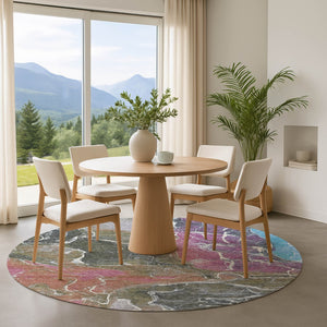 HomeRoots 8' Modern Abstract Round Rug in Brown, Purple & Blue - Washable, UV Protected, Stain Resistant Style 701198