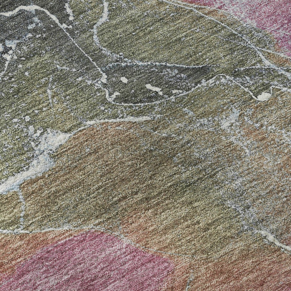 HomeRoots 8' Modern Abstract Round Rug in Brown, Purple & Blue - Washable, UV Protected, Stain Resistant Style 701198