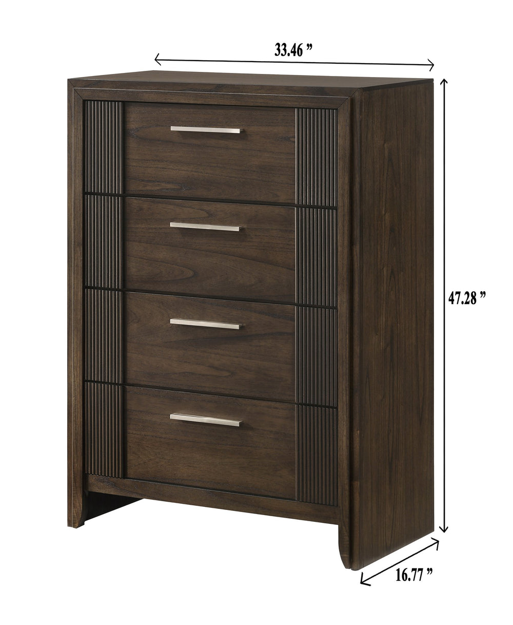 English Elm 1pc Modern 9-Drawer Dresser with Round Knobs, Gunmetal Wood-Pattern Finish, Stylish Bedroom Storage Brown 36 L x 19 W x 50 H B2741P346360
