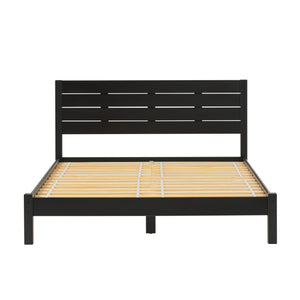 English Elm Walker Edison - Modern Modernist Queen Bedframe with Boho Slatted Headboard, Solid Pine Construction, No Box Spring Needed Black 84 L x 11 W x 9 H B185P169104