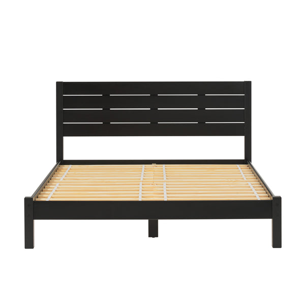 English Elm Walker Edison - Modern Modernist Queen Bedframe with Boho Slatted Headboard, Solid Pine Construction, No Box Spring Needed Black 84 L x 11 W x 9 H B185P169104