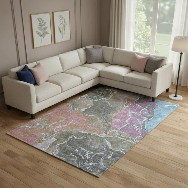 HomeRoots 9' X 12' Washable Area Rug in Abstract Brown, Purple & Blue - UV Protected & Non-Slip for Homes 701200