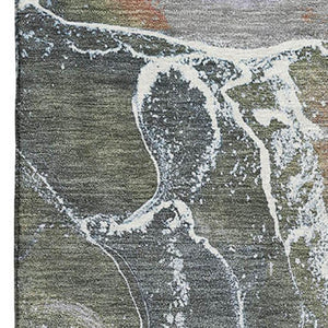 HomeRoots 9' X 12' Washable Area Rug in Abstract Brown, Purple & Blue - UV Protected & Non-Slip for Homes 701200