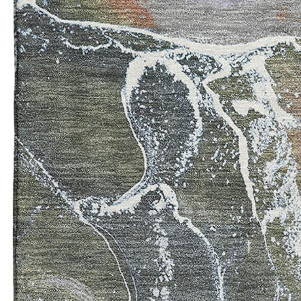 HomeRoots 9' X 12' Washable Area Rug in Abstract Brown, Purple & Blue - UV Protected & Non-Slip for Homes 701200