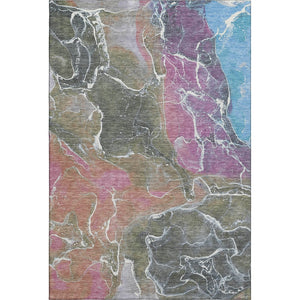 HomeRoots 10' Washable Area Rug in Brown, Purple & Blue Abstract Design with UV Protection & Stain Resistance 701201