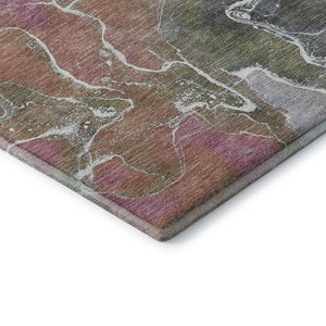 HomeRoots 10' Washable Area Rug in Brown, Purple & Blue Abstract Design with UV Protection & Stain Resistance 701201