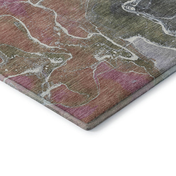 HomeRoots 10' Washable Area Rug in Brown, Purple & Blue Abstract Design with UV Protection & Stain Resistance 701201