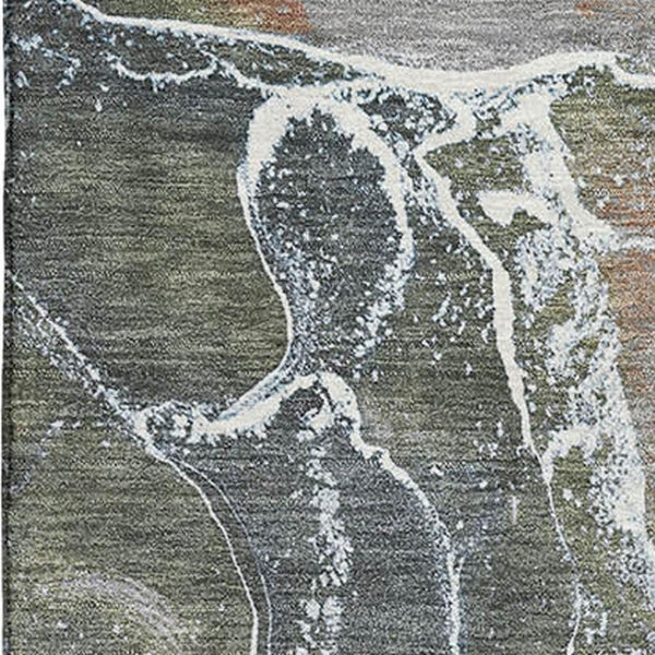 HomeRoots 10' Washable Area Rug in Brown, Purple & Blue Abstract Design with UV Protection & Stain Resistance 701201