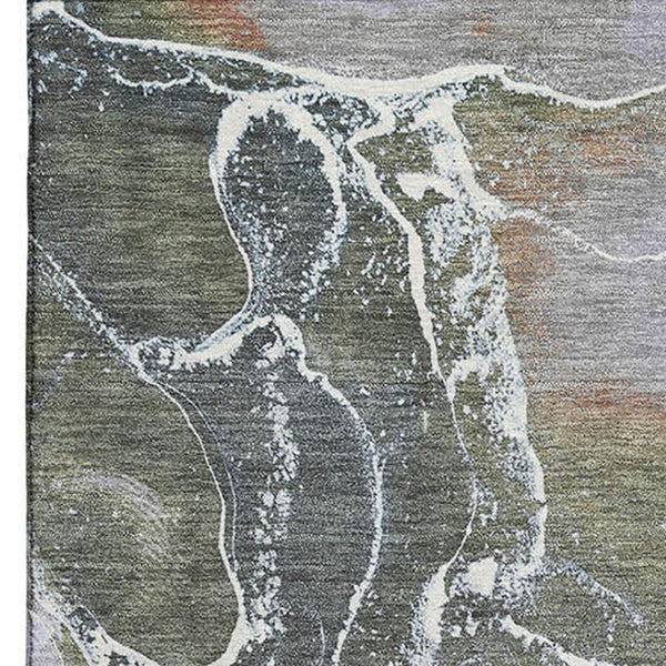 HomeRoots 10' Washable Area Rug in Brown, Purple & Blue Abstract Design with UV Protection & Stain Resistance 701201