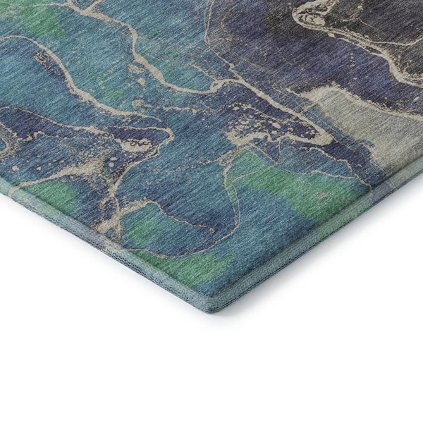 HomeRoots 8' X 10' Abstract Washable Area Rug in Blue, Green & Orange - UV Resistant, Stylish & Durable! 701205