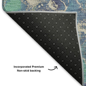 HomeRoots 9' Vibrant Blue Green and Orange Abstract Area Rug - Washable, UV-Protected, Non-Slip for Homes 701206
