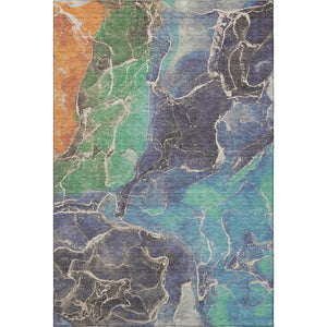 HomeRoots 10' Vibrant Blue Green and Orange Abstract Washable Area Rug - UV Protected, Non-Slip, Modern Design 701207
