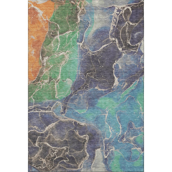 HomeRoots 10' Vibrant Blue Green and Orange Abstract Washable Area Rug - UV Protected, Non-Slip, Modern Design 701207