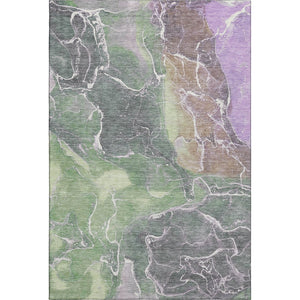 HomeRoots 5' X 8' Modern Abstract Washable Area Rug in Green, Purple & Gray with UV Protection & Durability 701209