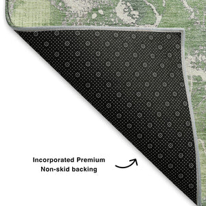 HomeRoots 5' X 8' Modern Abstract Washable Area Rug in Green, Purple & Gray with UV Protection & Durability 701209