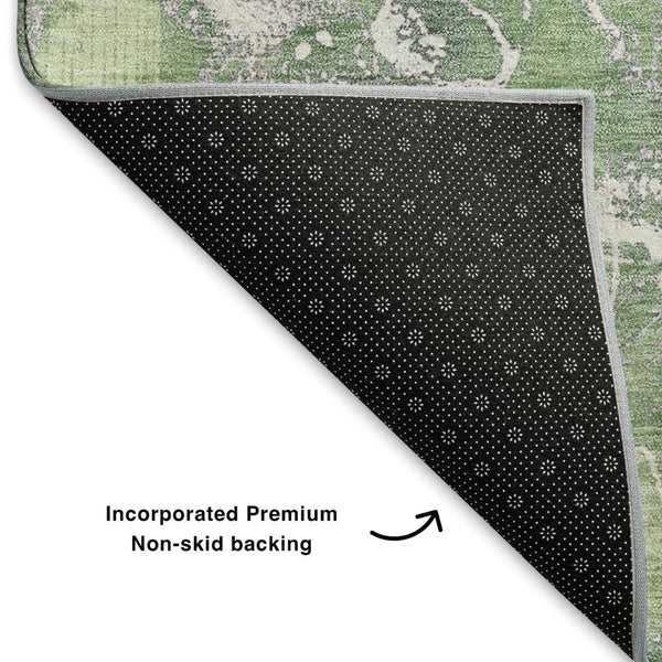 HomeRoots 5' X 8' Modern Abstract Washable Area Rug in Green, Purple & Gray with UV Protection & Durability 701209